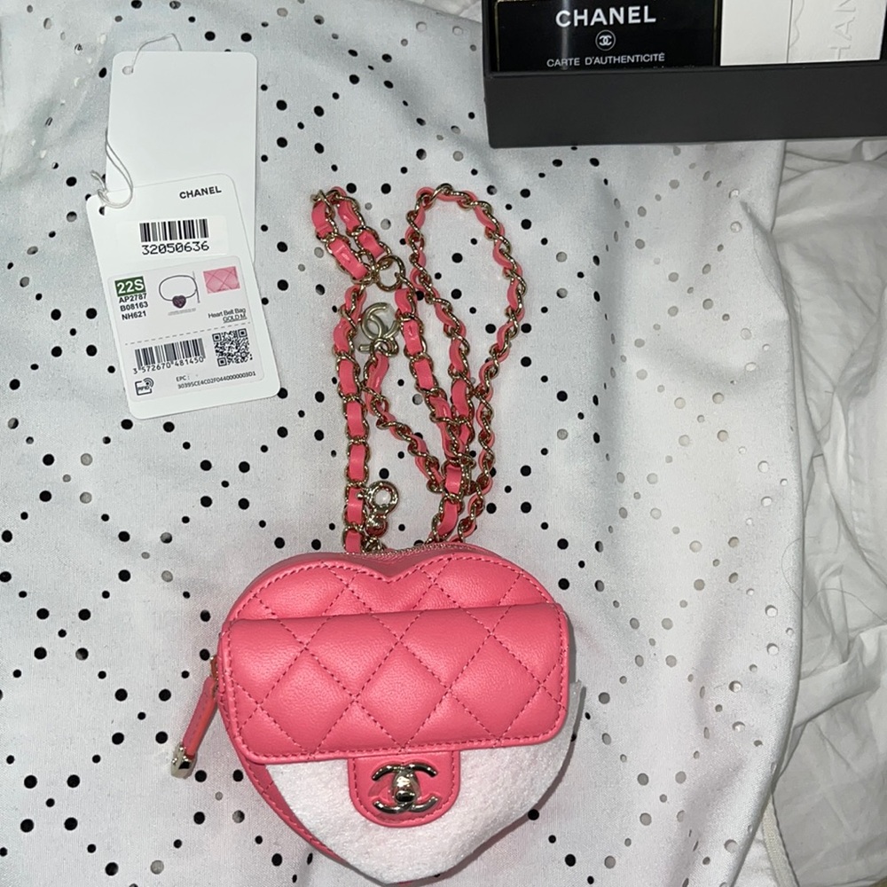 Chanel pink heart belt bag with gold hardware